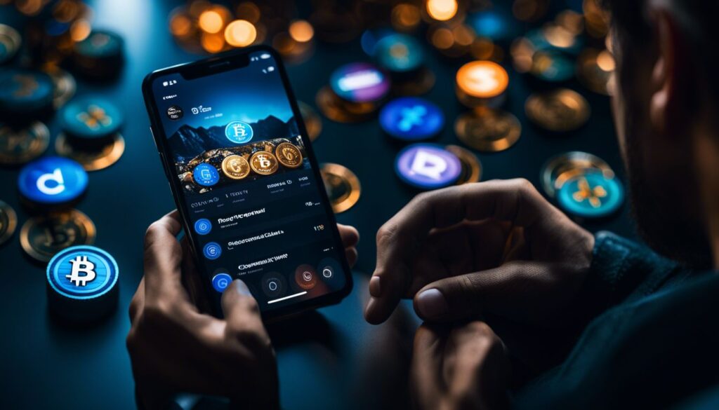 Op deze foto zie je een mobiel met crypto app zoals Crypto Broker of Crypto Exchange