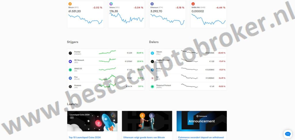 Op deze foto zie je Coinmerce voor de Transactiekosten crypto vergelijken
