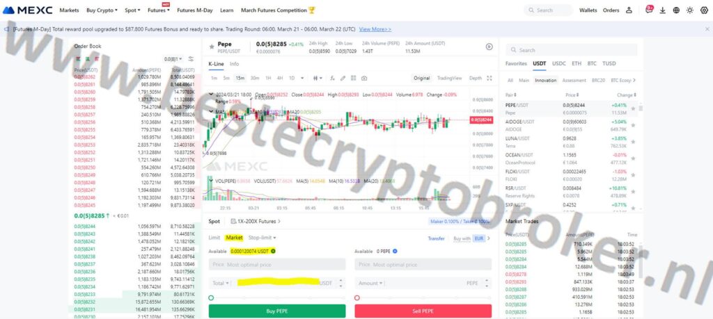 Op deze foto zie je hoe je crypto kunt kopen op de mexc exchange