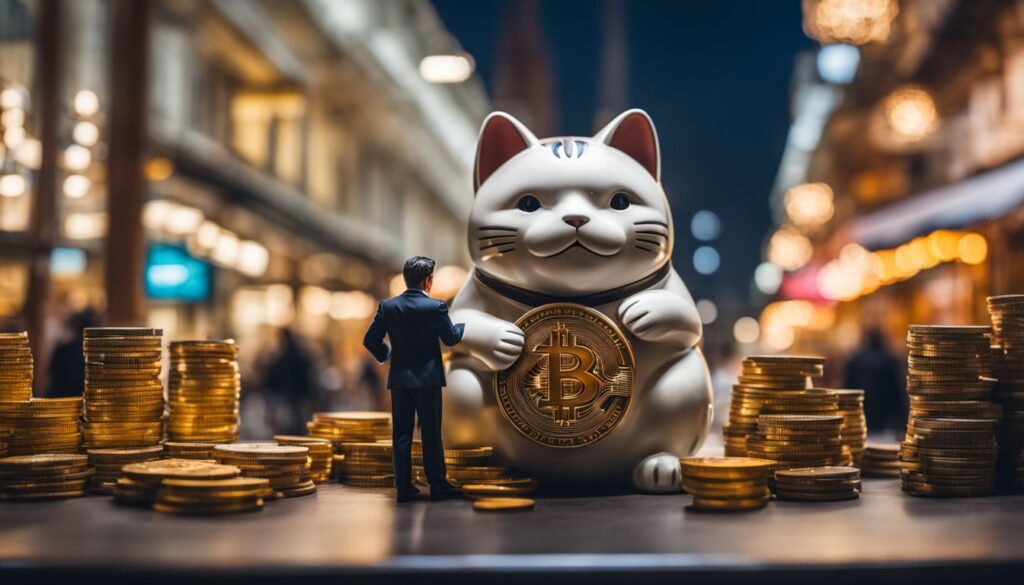 Op deze foto zie je Maneki als meme-coin