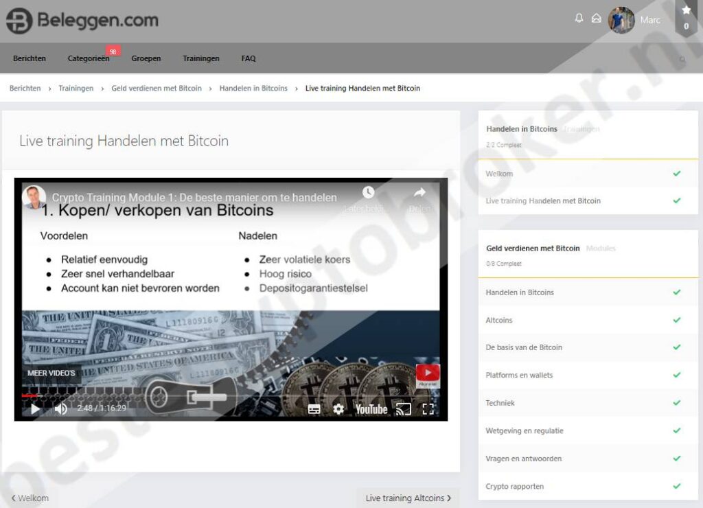 Op deze foto zie je Module 1: Handelen in Bitcoins van de X10 met crypto cursus
