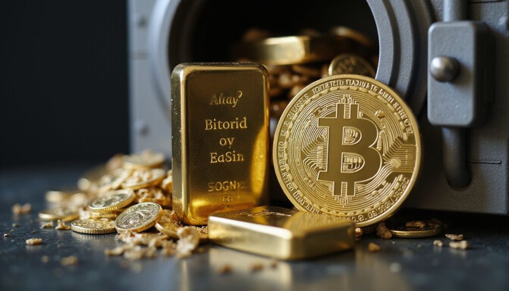 Op deze foto zie je goud en bitcoin